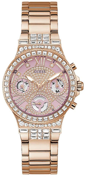Guess Glitz Multi Function Diamonds Pink Dial Rose Gold Steel Strap Watch for Women - GW0320L6 Authentic Buy Shop Now