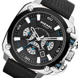 Diesel BAMF Chronograph Black Dial Black Leather Strap Watch For Men - DZ7345 Authentic Buy Shop Now