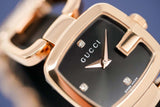 Gucci G Ladies Diamonds Black Dial Rose Gold Steel Strap Watch For Women - YA125512 Authentic Buy Shop Now
