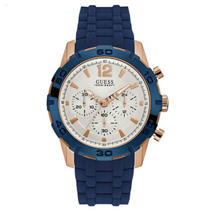 Guess Caliber Chronograph White Dial Blue Silicone Strap Watch for Men - W0864G5 Authentic Buy Shop Now