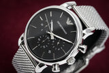 Emporio Armani Luigi Chronograph Black Dial Silver Mesh Bracelet Watch For Men - AR1811 Authentic Buy Shop Now