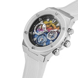 Guess Poseidon Chronograph Rainbow Dial White Silicone Strap Watch For Men - GW0425G4 Authentic Buy Shop Now