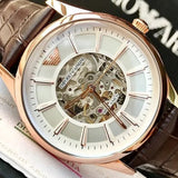 Emporio Armani Epoca White Skeletal Dial Black Leather Strap Watch For Men - AR2073 Authentic Buy Shop Now