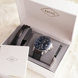 Fossil Wakefield Chronograph Blue Dial Black Leather Strap Watch for Women - CH2945 Authentic Buy Shop Now