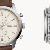 Fossil Townsman Chronograph White Dial Brown Leather Strap Watch for Men - FS5350 Authentic Buy Shop Now