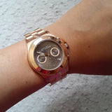 Marc Jacobs Blade Chronograph Brown Dial Rose Gold Steel Strap Watch for Women - MBM3308 Authentic Buy Shop Now