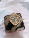 Fossil Inscription Automatic Skeleton Rose Gold Dial Black Leather Strap Watch for Men - BQ2572 Authentic Buy Shop Now