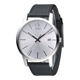 Calvin Klein City Date Silver Dial Black Leather Strap Watch for Men - K2G2G1C6 Authentic Buy Shop Now