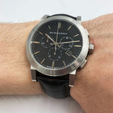 Burberry The City Chronograph Black Dial Black Leather Strap Watch for Men - BU9356 Authentic Buy Shop Now