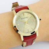 Burberry Heritage Nova Gold Dial Haymarket Red Leather Strap Watch for Women - BU9111 Authentic Buy Shop Now