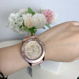 Michael Kors Runway Three Hand Crystal Pave Dial Pink Rubber Strap Watch For Women - MK6854 Authentic Buy Shop Now