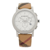 Burberry The City Chronograph White Dial Haymarket Leather Strap Watch For Men - BU9360 Authentic Buy Shop Now