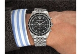 Emporio Armani Tazio Chronograph Black Dial Silver Steel Strap Watch For Men - AR5988 Authentic Buy Shop Now