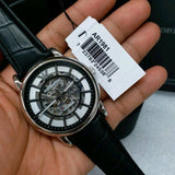 Emporio Armani Luigi Silver Skeleton Dial Black Leather Strap Watch For Men - AR1981 Authentic Buy Shop Now