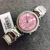 Michael Kors Parker Chronograph Pink Dial Silver Steel Strap Watch For Women - MK6105 Authentic Buy Shop Now