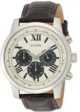 Guess Chronograph Quartz White Dial Brown Leather Strap Watch For Men - W0380G1 Authentic Buy Shop Now