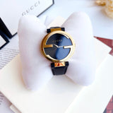 Gucci Interlocking G Gold Black Dial Black Leather Strap Unisex Watch - YA133326 Authentic Buy Shop Now
