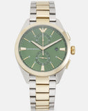 Emporio Armani Claudio Chronograph Green Dial Two Tone Steel Strap Watch For Women - AR11511 Authentic Buy Shop Now