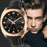Gucci GG2570 Quartz Black Dial Black Leather Strap Watch For Men - YA142309 Authentic Buy Shop Now