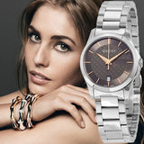 Gucci G Timeless Brown Dial Silver Steel Strap Watch For Women - YA126529 Authentic Buy Shop Now