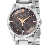 Gucci G Timeless Brown Dial Silver Steel Strap Watch For Women - YA126529 Authentic Buy Shop Now