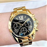 Michael Kors Bradshaw Chronograph Black Dial Gold Steel Strap Watch For Women - MK6959 Authentic Buy Shop Now