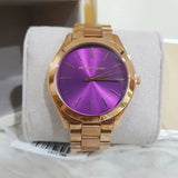 Michael Kors Slim Runway Purple Dial Rose Gold Steel Strap Watch for Women - MK3293 Authentic Buy Shop Now