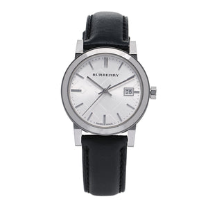 Burberry The City Silver Dial Black Leather Strap Watch for Women - BU9106 Authentic Buy Shop Now