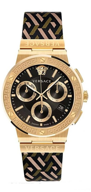 Versace Greca Chronograph Black Dial Brown Leather Strap Watch For Men - VEZ900621 Authentic Buy Shop Now