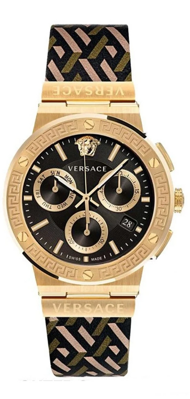 Versace Greca Chronograph Black Dial Brown Leather Strap Watch For Men - VEZ900621 Authentic Buy Shop Now