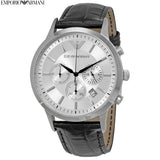 Emporio Armani Classic Chronograph Silver Dial Black Leather Strap Watch For Men - AR2432 Authentic Buy Shop Now