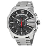 Diesel Mega Chief Chronograph Black Dial Silver Steel Strap Watch For Men - DZ4308 Authentic Buy Shop Now