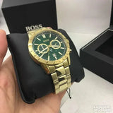 Hugo Boss Allure Chronograph Green Dial Gold Steel Strap Watch for Men - 1513923 Authentic Buy Shop Now
