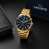Lacoste Tiebreaker Chronograph Blue Dial Gold Steel Strap Watch for Men - 2011151 Authentic Buy Shop Now