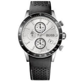 Hugo Boss Rafale Chronograph Quartz Silver Dial Black Leather Strap Watch For Men - 1513403 Authentic Buy Shop Now