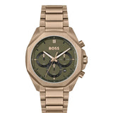 Hugo Boss Classic Chronograph Green Dial Beige Gold Steel Strap Watch For Men - 1514019 Authentic Buy Shop Now