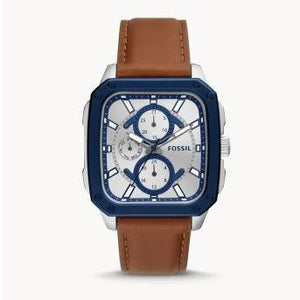 Fossil Inscription Multifunction Silver Dial Brown Leather Strap Watch for Men - BQ2658 Authentic Buy Shop Now