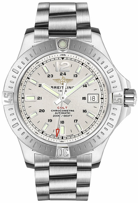 Breitling Colt Automatic Silver Dial Black Leather Mens Watch - A1738811/G791/173A Authentic Buy Shop Now