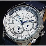 Citizen Eco Drive Calendrier White Dial Blue Leather Strap Watch For Men - BU2020-11A Authentic Buy Shop Now