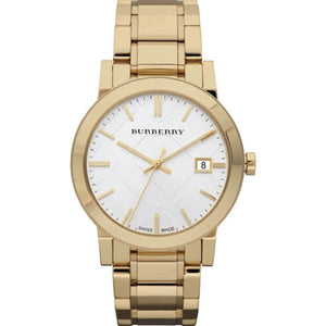 Burberry The City Silver Dial Gold Steel Strap Unisex Watch - BU9003 Authentic Buy Shop Now