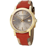 Burberry Heritage Nova Gold Dial Haymarket Red Leather Strap Watch for Women - BU9111 Authentic Buy Shop Now