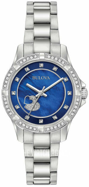 Bulova Crystal Collection Blue Mother of Pearl Dial Silver Steel Strap Watch for Women - 96L238 Authentic Buy Shop Now