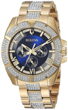Bulova Crystal Collection Blue Dial Gold Steel Strap Watch for Men - 98C128 Authentic Buy Shop Now