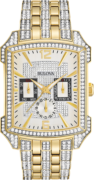 Bulova Crystal Chronograph White Dial Two Tone Steel Strap Watch for Men - 98C109 Authentic Buy Shop Now