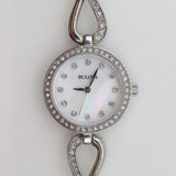 Bulova Crystals Quartz Mother of Pearl Dial Silver Steel Strap Watch for Women - 96X129 Authentic Buy Shop Now