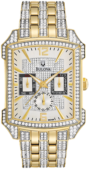 Bulova Crystal Chronograph White Dial Two Tone Steel Strap Watch for Men - 98C109 Authentic Buy Shop Now