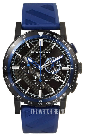 Burberry The City Sport Chronograph Black Dial Blue Rubber Strap Watch For Men - BU9807 Authentic Buy Shop Now