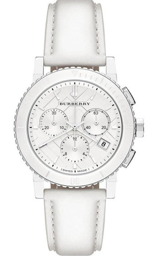 Burberry City Chronograph White Dial White Leather Strap Watch For Women - BU9701 Authentic Buy Shop Now