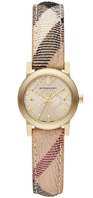 Burberry The City Gold Dial Haymarket Brown Leather Strap Watch for Women - BU9219 Authentic Buy Shop Now
