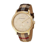 Burberry The Classic Round Gold Dial Brown Leather Strap Unisex Watch - BU10001 Authentic Buy Shop Now